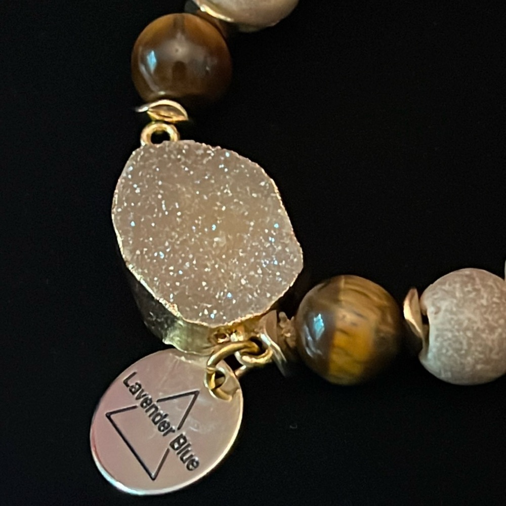 Druzy Tigers Eye Natural Stones Gold Tone Bracelet by Lavender Blue - Picture 8 of 9